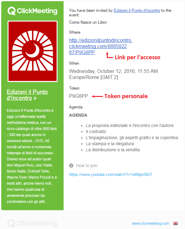 Email di invito al webinar