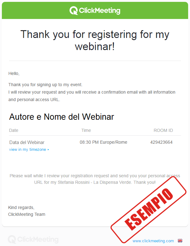 Email di conferma registrazione